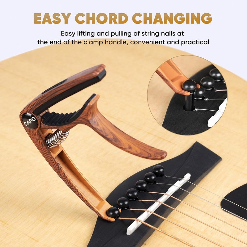 Aarvi Guitar Capo 6-String for Acoustic & Electric Guitars - Universal Clamp with 4 Premium Picks - Compatible with Ukulele, Banjo, Mandolin(Rosewood+Black) - Image 4